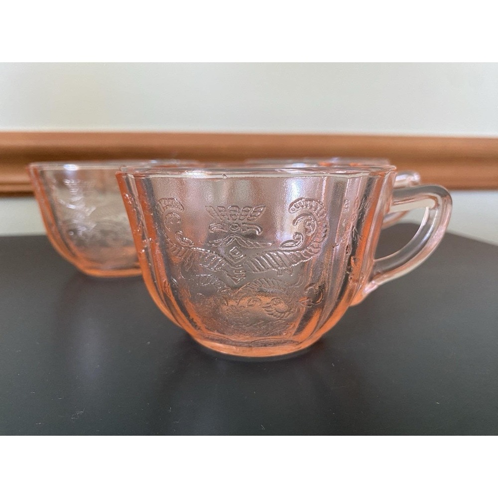 Indiana Glass Pink Depression Glass‎ Tea Cups Madrid Pattern Vintage 1970s